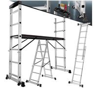 tectake® Échelle Multifonction 3 en 1 Échafaudage Roulant en Acier Plateforme de Travail Antidérapante Échelle Téléscopique Échelle Pliante Escabeau Pliant Bricolage Peinture Toiture