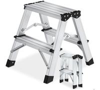 Echelle - TECTAKE - Escabeau double face en aluminium, pliable, antidérapant - 2 marches - 38 x 42,5 x 38,5 cm