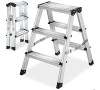 Echelle - TECTAKE - Escabeau double face en aluminium, pliable, antidérapant - 3 marches - 40 x 58 x 58 cm