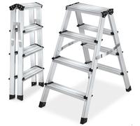Echelle - TECTAKE - Escabeau double face en aluminium pliable antidérapant - 4 marches - 43 x 72 5 x 77 5 cm