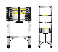 Echelle Telescopique 2,6m de Acier Inoxydable,Escabeau Echelle avec Boucle de sécurité,Escabeau Telescopique Patins antidérapants pour Toiture Décoration et Entretien Charge 150 KG Argenté