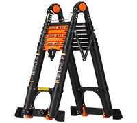 Échelle télescopique 2 en 1 en aluminium de type A avec barre d'équilibre et roues, parfaite pour la maison et l'extérieur (2,7 m)