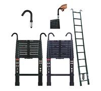 Échelle télescopique 3,2 m - Échelle pliable en aluminium avec crochet amovible - Échelle antidérapante extensible robuste - Charge maximale : 150 kg/330 livres - (Noir)