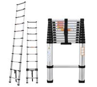 Échelle Télescopique 3,2M/10,5FT, Multi-Fonction Extensible Aluminium Escabeau, Télescopique Extensible, Escabeau Antidérapant, Capacité de Charge de 150 kg - Argenté