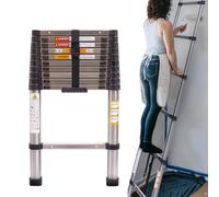 Échelle Télescopique 3,2M Escabeau Telescopique Pliable échelle Pliante en Acier Inoxydable, Marchepieds escamotables, Charge Max 150 kg