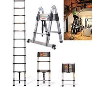 Échelle Télescopique 3,2m, Extensible Ladder Acier Inoxydable, Bricolage Pliable Extensible Unique Droite Multi-Fonction Ladder avec Le mécanisme de rétraction, Charge Maximale 150kg, EN131