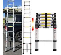 Échelle télescopique 3,2m - Hauteur Réglable & Antidérapante, échelle Pliante en Aluminium, Escabeau Telescopique Pliable, Charge Max 150kg, pour L'entretien de La Maison, Le Garage, Le Camping