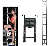 Échelle télescopique 3,8 m avec 2 Crochets et Serrure de sécurité - 11 échelons - Échelle Extensible pour l'extérieur et l'intérieur - Charge maximale : 150 kg
