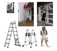 Échelle télescopique 3,8 m - en Aluminium - Échelle coulissante et Cadre A - avec Barre de Support antidérapante - Échelle Pliante antidérapante - Charge maximale : 150 kg (3,8 m/1,9 m+1,9 m)