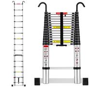 Échelle Telescopique 3,8 M en Aluminium, TEENO Escabeau Telescopique Pliable avec Crochet Amovible, Charge Max 150 kg