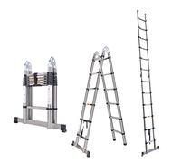 Échelle Télescopique 3.8M(1.9M + 1.9M), Escabeau Telescopique Multi-usages en Acier Inoxydable, A-Frame Échelles Extensible Pliable pour Jardin Extérieur, Ménage Quotidien, Charge Max 300lbs