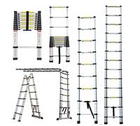 Echelle Telescopique 3,8m Échelle Pliable télescopique Professionnelle - Multifonction en Aluminium Échelle - 11 Echelons - Fermeture en Douceur, Barre Transversale, Antidérapants, Capacité de 150 kg
