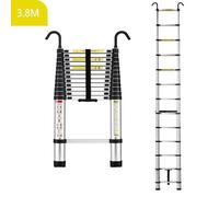 Échelle Télescopique 3,8M en Aluminium Bricolage Pliable, Accoudoir Amovible,Charge Maximale 150kg