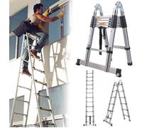 Échelle Télescopique 3,8m Pliable Échelle Coulissante, Dayplus Marchepieds escamotables Escabeau de Acier Inoxydable 1,9+1,9M