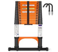 Echelle Telescopique 4,4 m - Échelle Pliante Extensible de Haute Qualité avec Stabilisateurs et Crochet Amovible, Échelle Droite Robuste et Portable pour Maison, Camping-Cars et Greniers