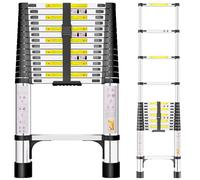 Échelle Télescopique 4,4m en Acier Inoxydable, Échelle Extensible avec Pieds Antidérapants, Échelle Portable à Hauteur Réglable pour Grenier, Toiture, Camping-Car, Décoration et Entretien