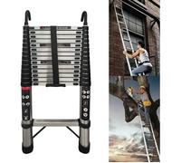 Échelle télescopique 5 m avec 2 crochets, échelle en Acier inoxydable pliable, échelle de grenier télescopique, charge de 150 kg