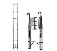 Échelle Télescopique 5M/16.4FT, Escabeau Extensible en Acier Inoxydable, Échelle Multifonction avec 2 Crochets Détachables, Capacité 330lb/150kg
