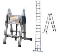 Échelle télescopique 5m (2,5 + 2,5m) échelle coulissante en acier inoxydable échelle pliante capacité de charge 150kg