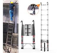 Échelle Télescopique 5m avec Crochet Amovible, Acier Inoxydable, échelle multifonctionnelle antidérapante, échelle à Coulisse Portable pour l'intérieur et l'extérieur, Charge Max. 150 kg, EN131