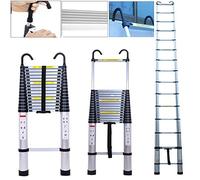 Échelle télescopique 6,2 m avec Gomme antidérapante en Acier - Échelle Pliable en Aluminium - Charge maximale : 150 kg