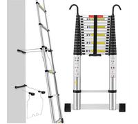 Échelle Télescopique 6.2M STANEW avec Stabilisateur d'échelle, Marchepieds Escamotables en Aluminium avec Barre Stabilisatrice et