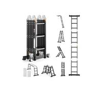 VEVOR Échelle Pliante Polyvalente 7 en 1 Escabeau Télescopique Réglable avec Planche Échafaudage, Barre Équilibre, Hauteur de Portée 3,55 m, Charge 150 kg, Cadre A 3 Marches, pour Extérieur Intérieur