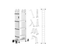VEVOR Échelle Pliante Polyvalente 7 en 1 Escabeau Télescopique Réglable avec Barre Équilibre, Hauteur de Portée 4,6 m, Charge 150 kg, Échelle Multifonction Cadre A 4 Marches, pour Extérieur Intérieur
