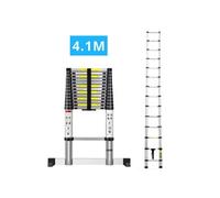 Echelle télescopique aluminium 14 marches H 4,1m avec barre stabilisatrice