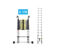Echelle télescopique aluminium 14 marches H 4,1M avec crochets démontables et barre stabilisatrice