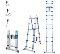 Echelle télescopique articulée 3,8m STEMPAKT, escabeau 2x6 marches pliable professionnel multifonction, H max travail 4,7m, Garantie 5 ans, Hoström