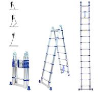 Echelle télescopique articulée 4,4m STEMPAKT, escabeau 2x7 marches Pliable Professionnel Multifonction, H Max Travail 5,3m, Garantie 5 Ans, Hoström