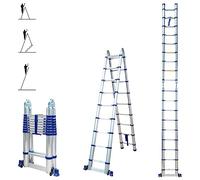 Echelle télescopique articulée 5,6m STEMPAKT, escabeau 2x9 marches pliable professionnel multifonction, H max travail 6,5m, garantie 5 ans, Hoström