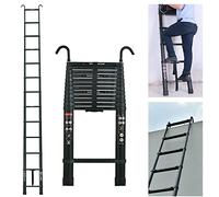 Échelle télescopique avec 2 crochets, 3,8 m, échelle coulissante en aluminium, échelle coulissante, échelle en aluminium antidérapante, échelle multifonction, capacité de charge de 150 kg, EN131, noir