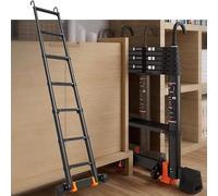 Échelle télescopique avec Crochets et stabilisateur, 3,9 m, 4,7 m, 5 m, 5,5 m, échelle télescopique en Aluminium Noir pour Toit de Camping-Car, loft, Maison, Charge 150 kg