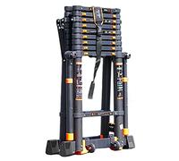 Échelle télescopique de 2,3 m/3 m/4,7 m avec roues et barre stabilisatrice, échelle noire pliable pour toits, utilisation en extérieur et accès aux bâtiments