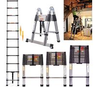 Échelle Télescopique de 2,6 m - Antidérapante Échelle Escabeau Télescopique en 9 Echelons - Pliable en Acier Multifonction - 72 cm à 2,60 m - Charge maximale : 150 kg