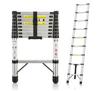 Échelle télescopique de 2,6 m, échelle Extensible en Acier Inoxydable renforcé Anti-crochage, échelle Pliable Stable de 150 kg, échelle Pliable à Retrait Lent Anti-crevaison avec Manuel Complet
