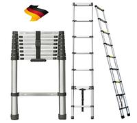 Échelle télescopique de 2,6 m en Acier Inoxydable de qualité supérieure, 9 marches, antidérapante, escabeau Pliable Multifonction, Charge maximale : 150 kg, échelle sûre et fiable (EN131)