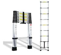 Échelle télescopique de 2,6 m en acier inoxydable - Échelle pliante légère et polyvalente pour un usage domestique - Portable et facile à ranger - Convient pour les travaux de toiture et une
