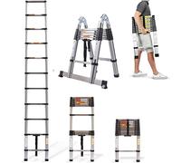 Échelle télescopique de 3,2 m - Antidérapante - Pliable - En acier - Design télescopique - Multifonction - 11 échelons - 79 cm à 3,20 m - Charge maximale : 150 kg