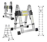 Échelle télescopique de 3.8m(1.9+1.9), STANEW Echelle Pliante 2 en 1, Escabeau Télescopique en Aluminium, Échelle Pliable avec Trava