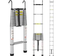echelle télescopique de 5,54 m avec échelle pliante antidérapante - 112x49x8,5 cm escabeau - Système de blocage - Echelle multi-usage en alliage d'aluminium - Capacité de charge jusqu'à 190 kg - Idéal