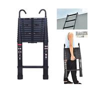 Échelle télescopique de 5 m avec crochet amovible - Multifonction - Pour grenier, toit d'escalade, utilisation au bureau - Emploi de construction - Échelle extensible en aluminium - Antidérapantes -