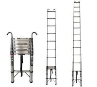Échelle télescopique de 5 m - En acier inoxydable - Avec barre stabilisatrice - Crochets amovibles - Multiusage - Échelle pliante portable - 15 pas - Charge maximale : 150 kg - EN131