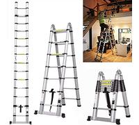 Échelle télescopique de 5 m - En aluminium - Antidérapante - Interrupteur de sécurité à plusieurs niveaux - Design télescopique - Échelle multi-usages - Charge maximale : 150 kg (2,5 + 2,5 m)