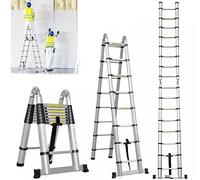 Échelle télescopique d'extension en aluminium de 16,5 pieds/5 m - Échelle escabeau pliante extensible multifonction à cadre en A - Légère avec barre de support antidérapante - Certifiée EN131 (2,5 m +