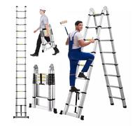 Échelle télescopique Double Usage en Métal léger avec stabilisateur - Capacité de Charge de 150 kg (2,5 m + 2,5 m)