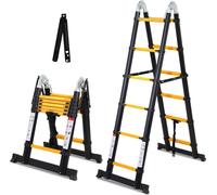 Echelle télescopique Echelle pliante Stabil Aluminium Echelle double jusqu'à 150kg 1,9m+1,9m jaunâtre noir sans crochet Avec stabilisateur