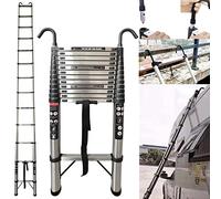 Échelle Télescopique en Acier Inoxydable 5 m - Échelle de Toit Extensible 12 Marches avec Crochets, Pliable Portable pour Grenier